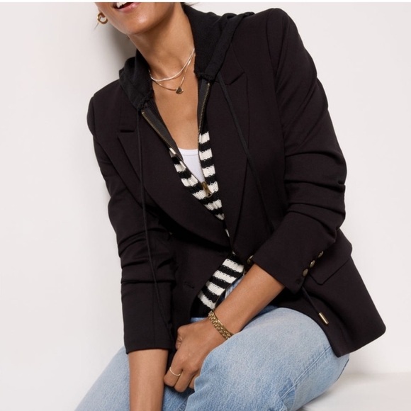 Evereve Blazer Black Removable Striped Insert With Hood Woman's M - Picture 2 of 12
